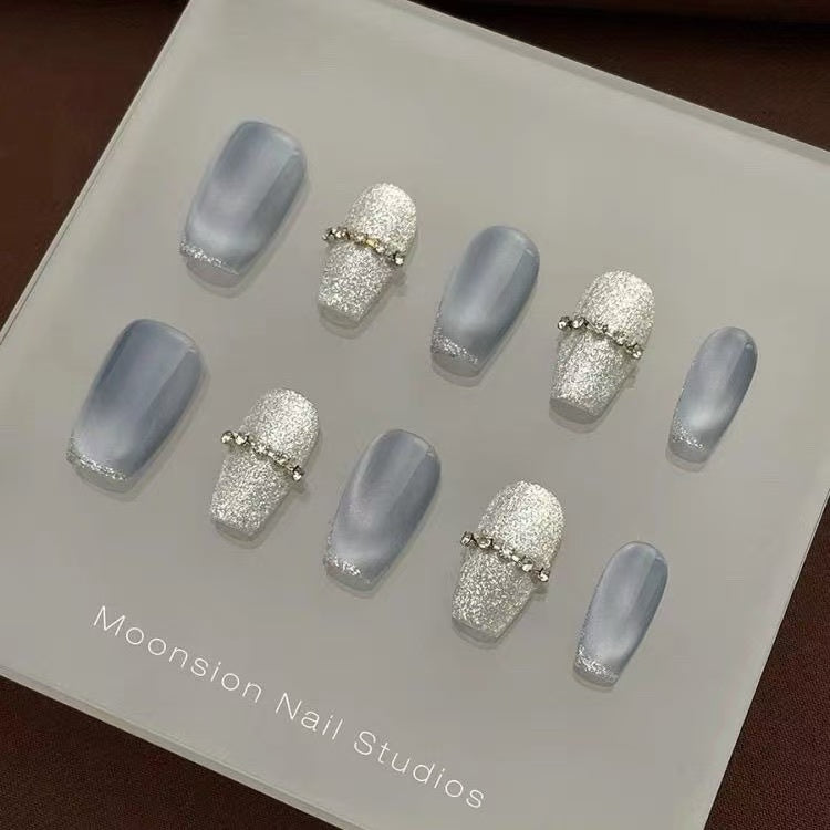 hand-crafted and polished blue nail